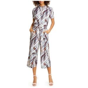 Ted Baker Balay Quartz Plaid Print Cropped Jumpsuit Size 4 Ted Baker 1 Brown New